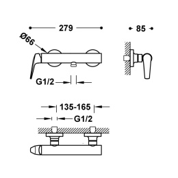 Tres FUJI Bateria jednouchwytowa ścienna prysznicowa-28116701OPM