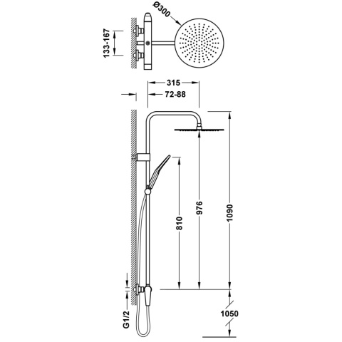 Tres FUJI Zestaw baterii jednouchwytowej naściennej 2-drożnej prysznicowej-28119101NM