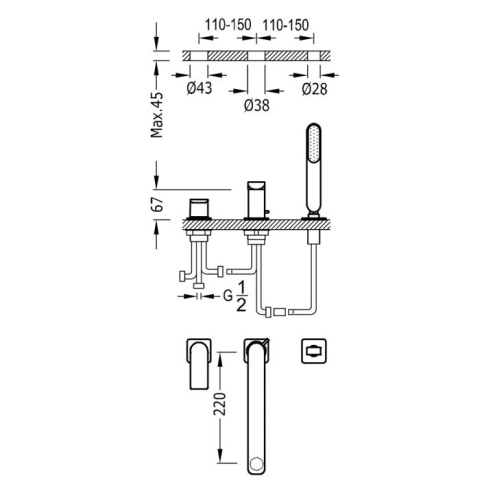 Tres Loft Colors Bateria wannowa 3-otworowa biel matowa 20016201BM