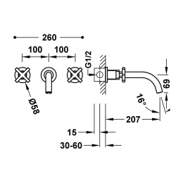 Tres MONTBLANC Bateria dwuuchwytowa podtynkowa umywalkowa-28330002AC
