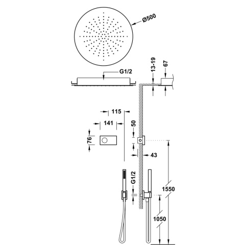 Tres SHOWER TECHNOLOGY Zestaw elektronicznej baterii termostatycznej podtynkowej 2-drożnej Shower technology -09288557NM