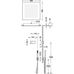 Tres SHOWER TECHNOLOGY Zestaw elektronicznej baterii termostatycznej podtynkowej 2-drożnej Shower technology -09288561NM