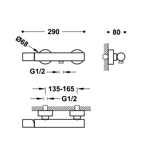 Tres STUDY Bateria jednouchwytowa ścienna prysznicowa-26116701AC