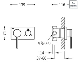 Tres bateria prysznicowa podtynkowa 3V trójdrożna 21027399