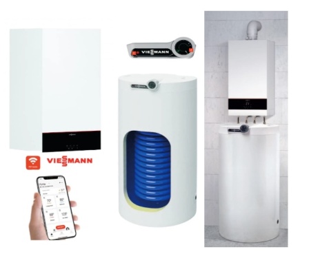 Viessmann Piec gazowy Vitodens 100-W 19 kW typ B1HG z zasobnikiem EWS 160 144L z grzałką – kocioł gazowy kondensacyjny – Z031486