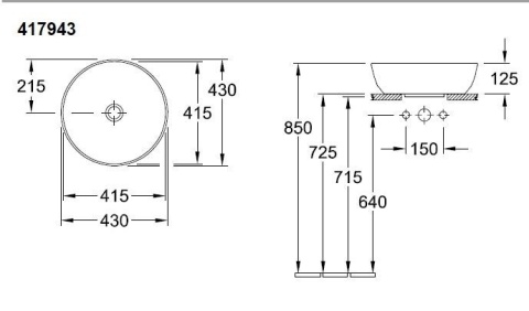 Villeroy&Boch Artis umywalka stojąca na blacie 43cm biała weiss alpin ceramicplus 417943R1