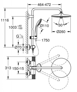 Grohe Euphoria System 260 Zestaw prysznicowy termostatyczny ścienny z deszczownicą chrom 27296003