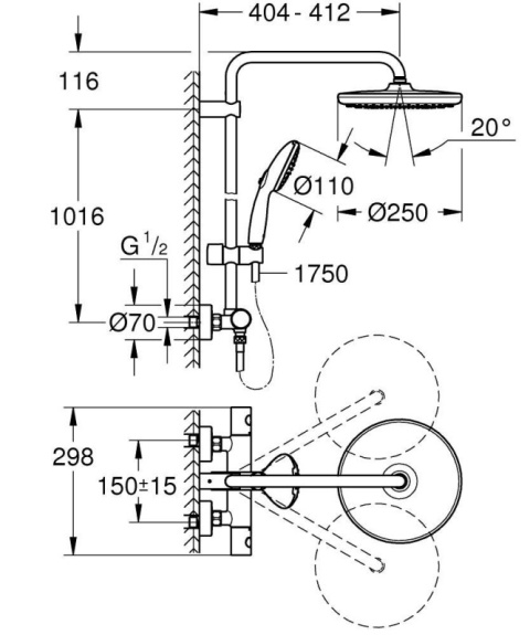 Grohe Tempesta Zestaw prysznicowy termostatyczny natynkowy z deszczownicą matte black 266702431