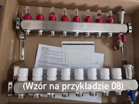 REITER Rozdzielacz ze stali nierdzewnej INOX ogrzewanie podłogowe rozstaw 50 mm 8 obwodów RIXOP-KOSA-08