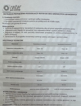 REITER Rozdzielacz ze stali nierdzewnej INOX ogrzewanie podłogowe rozstaw 50 mm 9 obwodów RTR 09