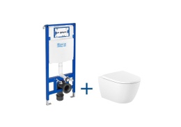 Roca Ona Zestaw WC podwieszana Ona Rimless bez kołnierza + deska wolnoopadająca biały + stelaż podtynkowy Duplo One A893106300