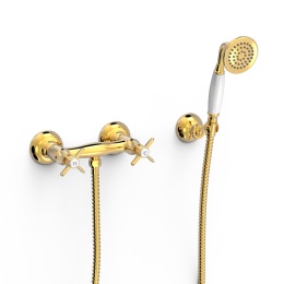 TRES CLASIC Bateria dwuuchwytowa ścienna prysznicowa- Złoto 24k 24216301OR