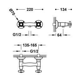 TRES CLASIC Bateria dwuuchwytowa ścienna prysznicowa- Złoto 24k 24216301OR
