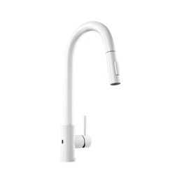 Globalo Design Loretio White 1.1 Bateria kuchenna bezdotykowa z wyciąganą wylewką biała LORETIO_WHITE
