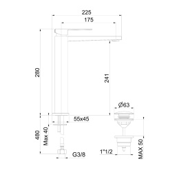 Sapho SPECTRE 25 bateria umywalkowa, wysoka, czarny mat 1102-04B
