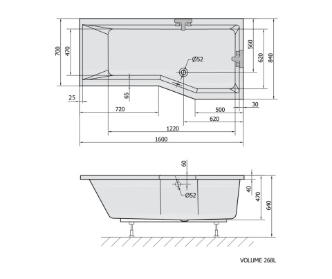 Sapho VERSYS R wanna asymetryczna 160x84x70x47cm, biały 15611
