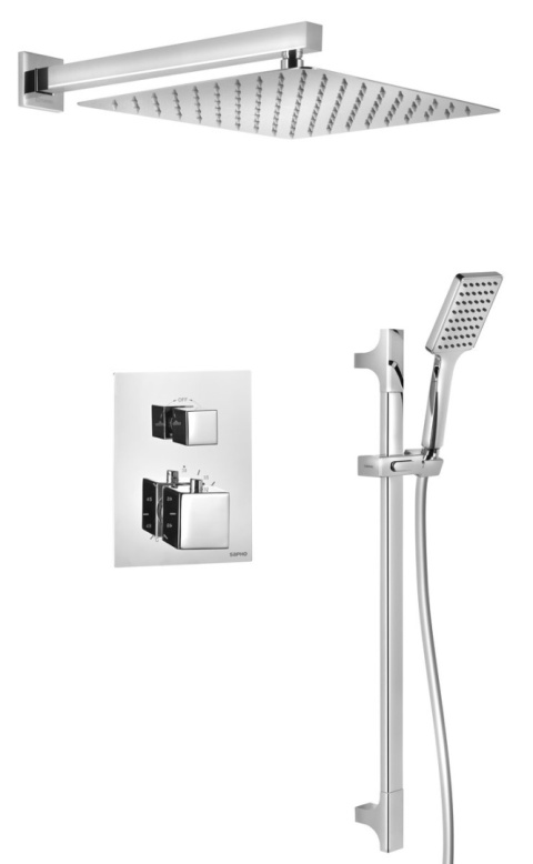 Sapho Zestaw prysznicowy z baterią podtynkową, termostat, 2 wyjścia, box podtynkowy, chrom 1102-32-21