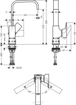 HANSGROHE 230 BATERIA UMYWALKOWA METROPOL CHROM 32511000